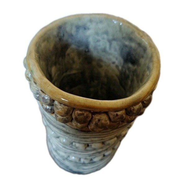 Vintage Coil Pottery Aqua Green Glossy Vase SP Engraved 7" - Picture 2 of 7